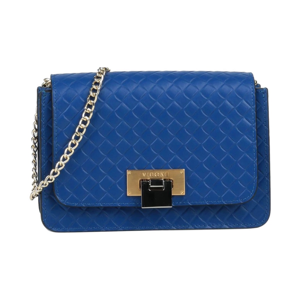 Visine Blue Calfskin Cross-Body Bag- Made In Italy